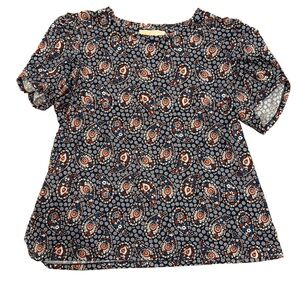 Michael Kors Blue Paisley  Short Sleeve Blouse with tulip sleeves